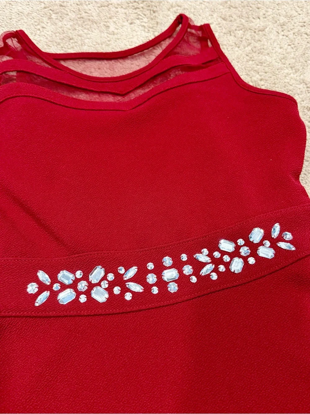 Girls Sz L Red Sleeveless Beaded A-Line Dress 10/12 Children’s Place
